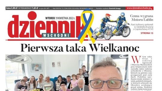 Pierwsza strona Dziennika Wschodniego z 19 kwietnia 2022 r.