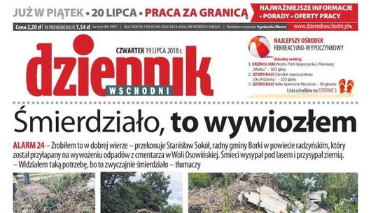 Pierwsza strona Dziennika Wschodniego z 19 lipca 2018 r.