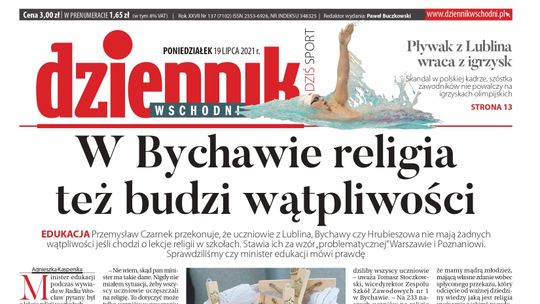  Pierwsza strona Dziennika Wschodniego z 19 lipca 2021 r. 