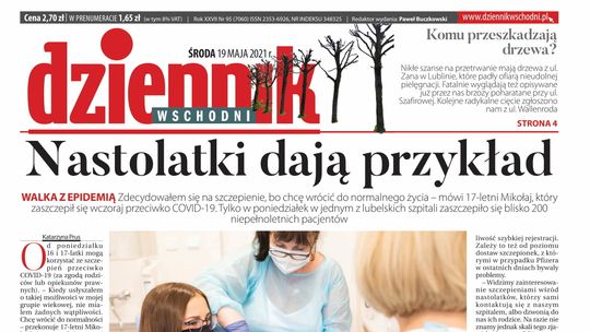 Pierwsza strona Dziennika Wschodniego z 19 maja 2021 roku