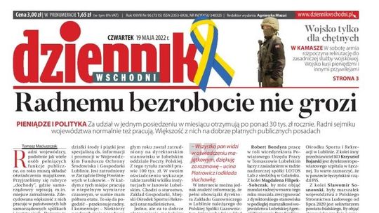 Pierwsza strona Dziennika Wschodniego z 19 maja 2022 r.