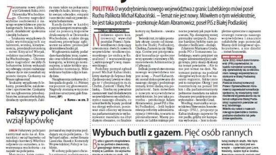 Pierwsza strona Dziennika Wschodniego z 19 października 2015 roku