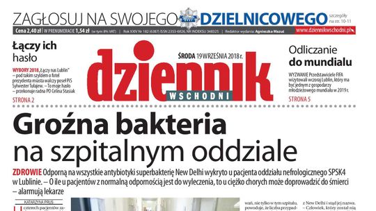 Pierwsza strona Dziennika Wschodniego z 19 września 2018 r.