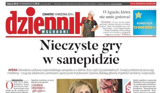 Pierwsza strona Dziennika Wschodniego z 19 września 2019 r.