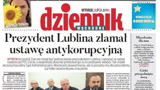 Pierwsza strona Dziennika Wschodniego z 2.07.2019