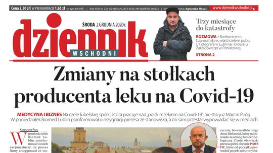 Pierwsza strona Dziennika Wschodniego z 2 grudnia 2020 r.
