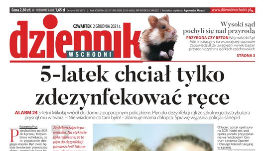 Pierwsza strona Dziennika Wschodniego z 2 grudnia 2021 roku