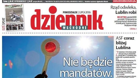 Pierwsza strona Dziennika Wschodniego z 2 lipca 2018 roku