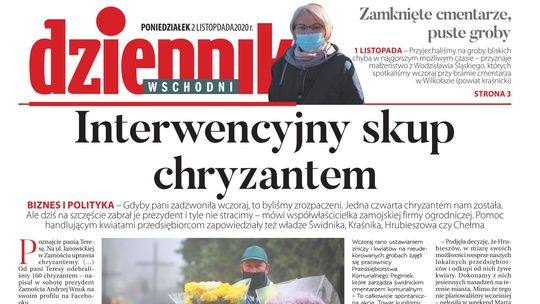 Pierwsza strona Dziennika Wschodniego z 2 listopada 2020 r. 