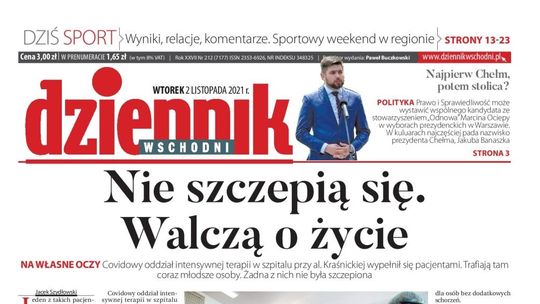 Pierwsza strona Dziennika Wschodniego z 2 listopada 2021 r.