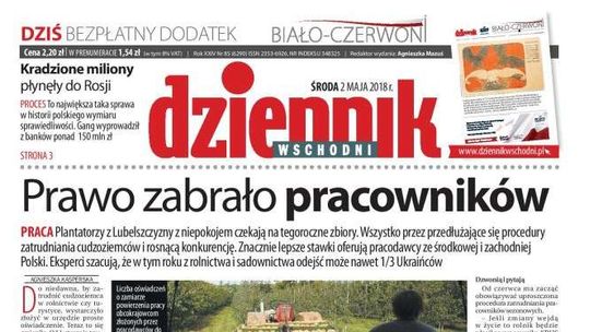 Pierwsza strona Dziennika Wschodniego z 2 maja 2018 r.