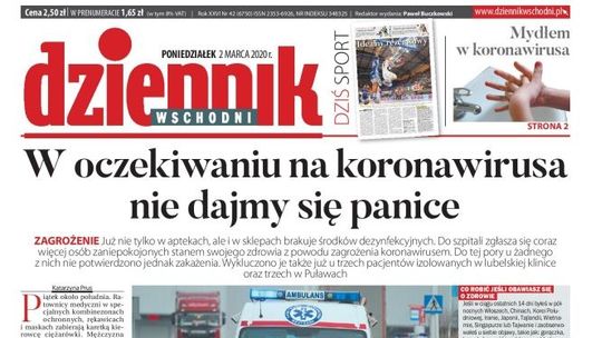 Pierwsza strona Dziennika Wschodniego z 2 marca 2020 r.