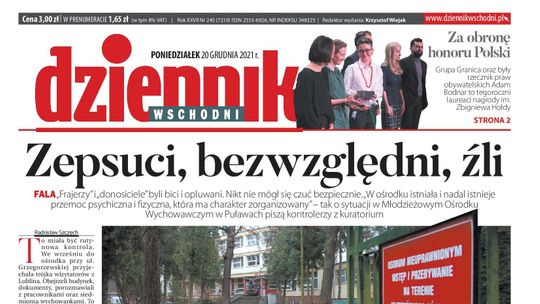 Pierwsza strona Dziennika Wschodniego z 20 grudnia 2021 r.