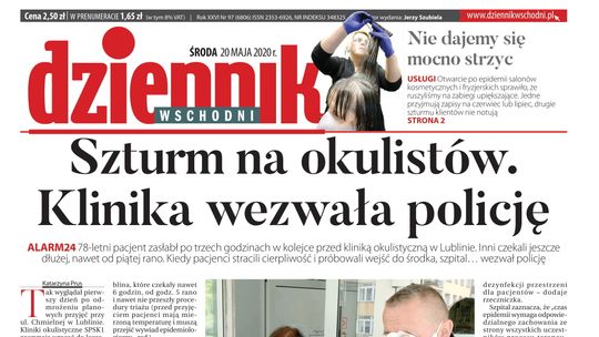 Pierwsza strona Dziennika Wschodniego z 20 maja 2020 r.