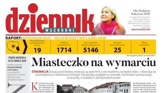Pierwsza strona Dziennika Wschodniego z 20 marca 2020 r.