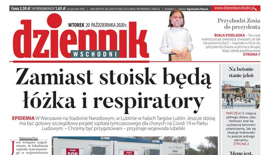 Pierwsza strona Dziennika Wschodniego z 20 października 2020 r. 