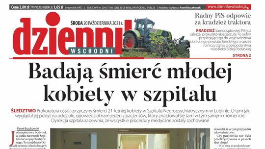  Pierwsza strona Dziennika Wschodniego z 20 października 2021 r. 