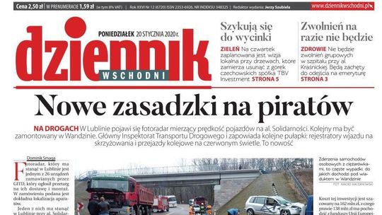Pierwsza strona Dziennika Wschodniego z 20 stycznia 2020 r.