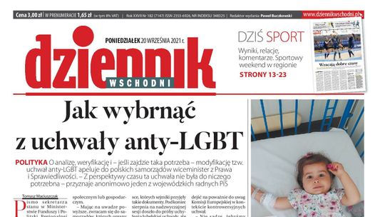 Pierwsza strona Dziennika Wschodniego z 20 września 2021 r.