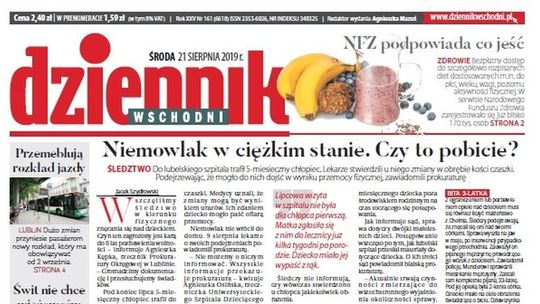 Pierwsza strona Dziennika Wschodniego z 21.08.2019