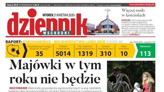 Pierwsza strona Dziennika Wschodniego z 21 kwietnia 2020 r.