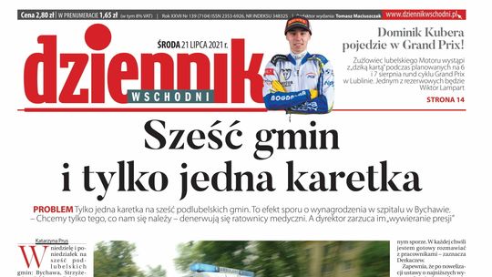 Pierwsza strona Dziennika Wschodniego z 21 lipca 2021 roku