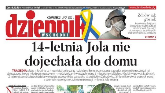 Pierwsza strona Dziennika Wschodniego z 21 lipca 2022 r.