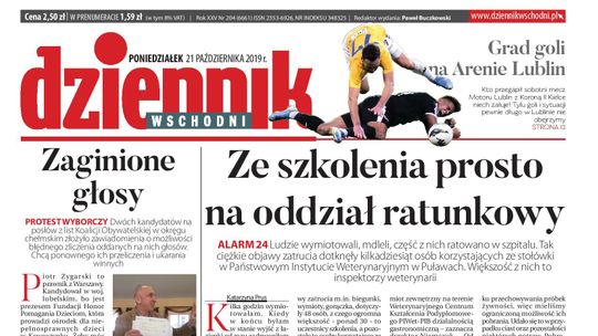 Pierwsza strona Dziennika Wschodniego z 21 października 2019 r.