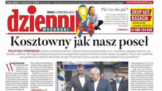  Pierwsza strona Dziennika Wschodniego z 21 września 2022 r. 