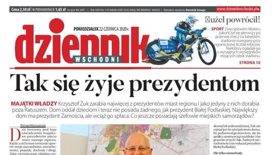 Pierwsza strona Dziennika Wschodniego z 22 czerwca 2020 r.