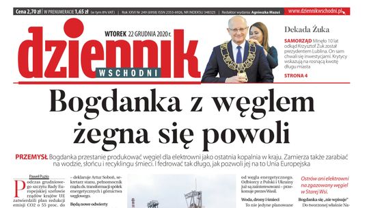 Pierwsza strona Dziennika Wschodniego z 22 grudnia 2020 r.