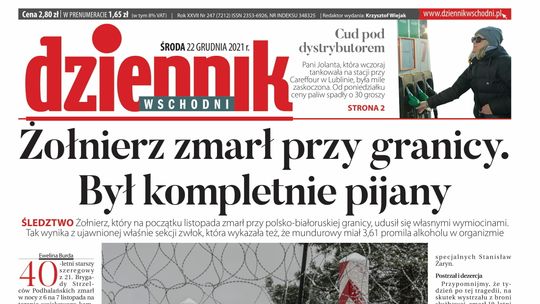 Pierwsza strona Dziennika Wschodniego z 22 grudnia 2021 roku