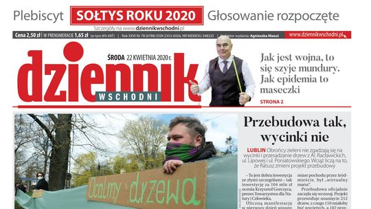 Pierwsza strona Dziennika Wschodniego z 22 kwietnia 2020 r.