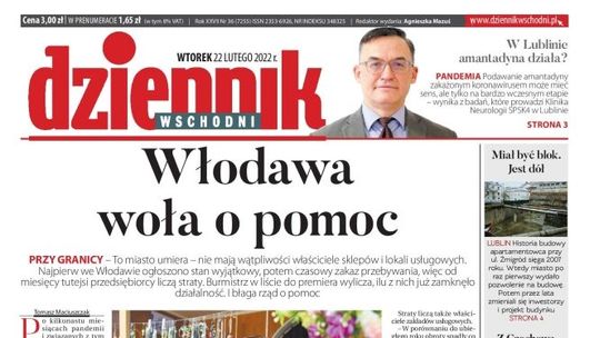 Pierwsza strona Dziennika Wschodniego z 22 lutego 2021 r.