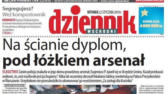 Pierwsza strona Dziennika Wschodniego z 22 stycznia 2019 roku