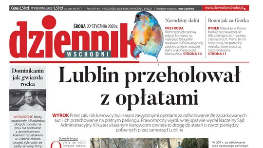 Pierwsza strona Dziennika Wschodniego z 22 stycznia 2020 r.