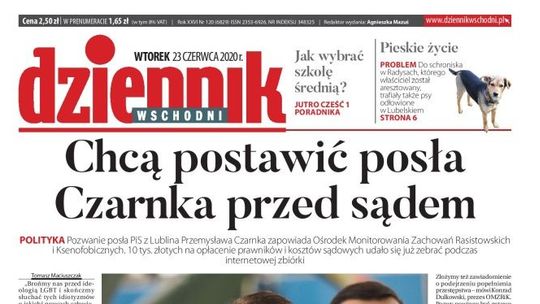 Pierwsza strona Dziennika Wschodniego z 23 czerwca 2020 r.