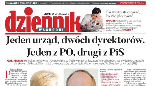 Pierwsza strona Dziennika Wschodniego z 23 lipca 2020 r.