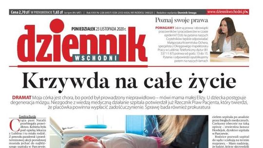 Pierwsza strona Dziennika Wschodniego z 23 listopada 2020 r.