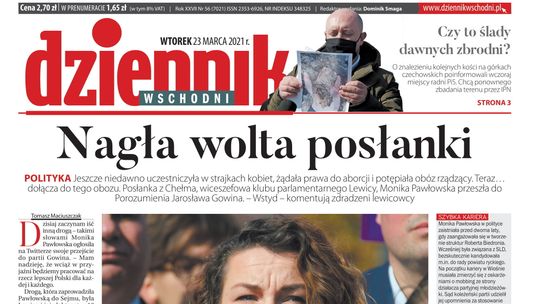 Pierwsza strona Dziennika Wschodniego z 23 lutego 2021 r.