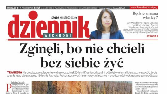 Pierwsza strona Dziennika Wschodniego z 23 lutego 2022 roku