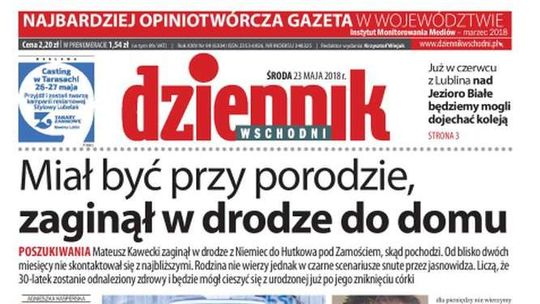 Pierwsza strona Dziennika Wschodniego z 23 maja 2018 r.