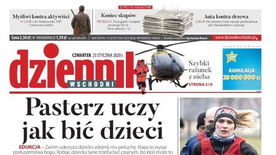 Pierwsza strona Dziennika Wschodniego z 23 stycznia 2020 r.