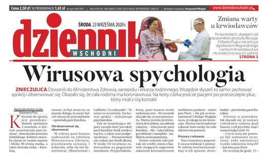 Pierwsza strona Dziennika Wschodniego z 23 września 2020 roku