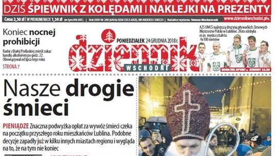 Pierwsza strona Dziennika Wschodniego z 24 grudnia 2018 roku
