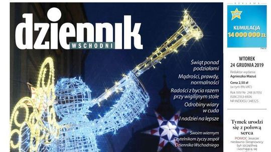 Pierwsza strona Dziennika Wschodniego z 24 grudnia 2019 r.