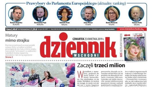 Pierwsza strona Dziennika Wschodniego z 24 kwietnia 2019 r.