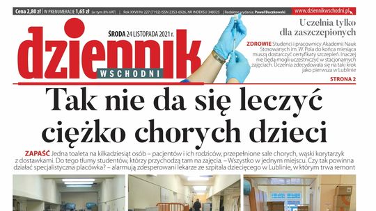 Pierwsza strona Dziennika Wschodniego z 24 listopada 2021 roku