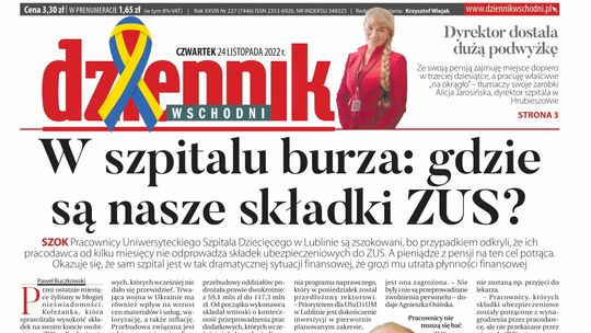  Pierwsza strona Dziennika Wschodniego z 24 listopada 2022 r. 