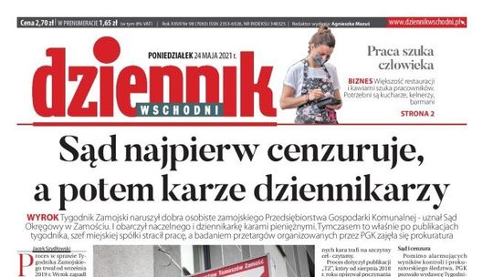 Pierwsza strona Dziennika Wschodniego z 24 maja 2021